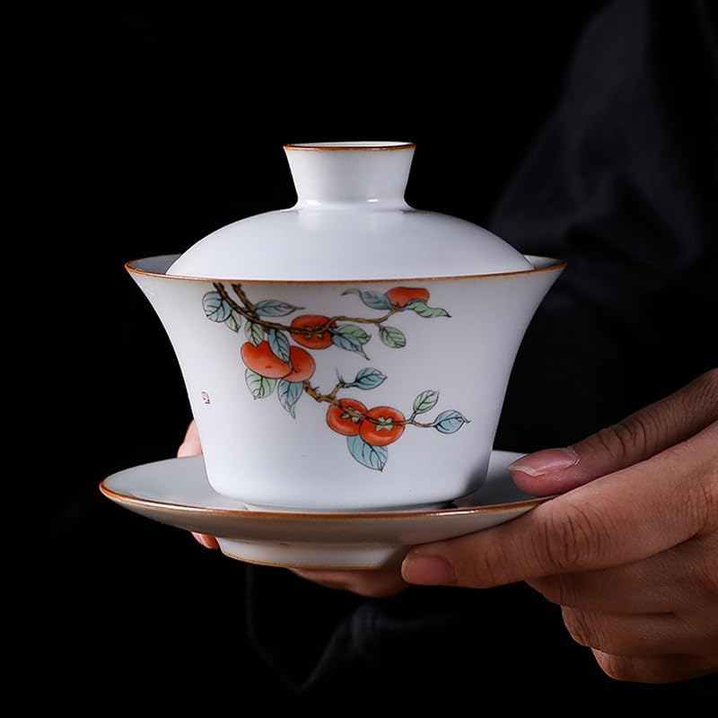 GSOUL Kungfu Tea cup Sancai Covered Bowl Set Tea Anti-scald Ru Kiln Open Cicada Wing Brewing Household Single Teacup Handmade Small Tea Cups