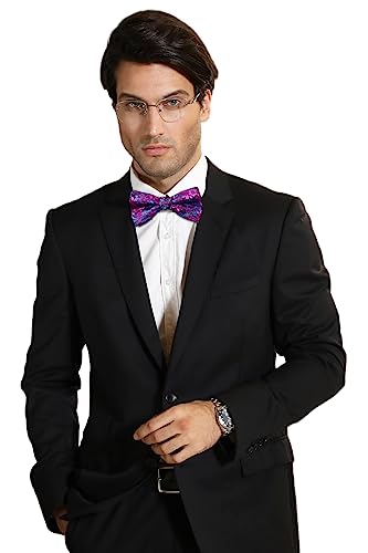 Image of HISDERN Bow Ties for Men Paisley Floral Pre-tied Bowtie Pocket Square Set Men's Formal Bow Ties Wedding Party