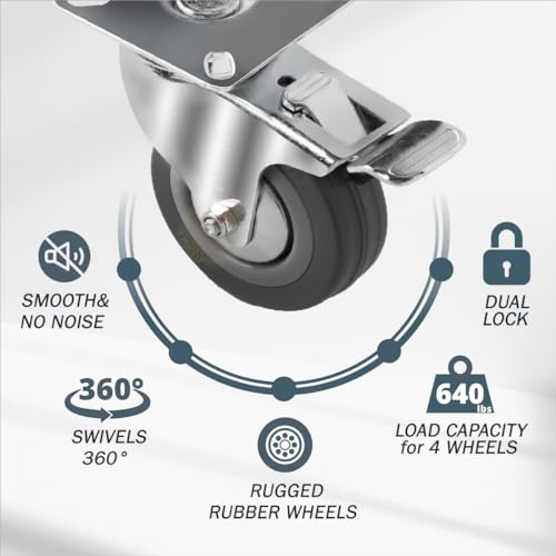 Powertec 17023-P4V 3 Inch Swivel Caster Wheels Set Of 4 With Brake & 640 Lbs Loads, Heavy Duty Plate Casters thumb #4