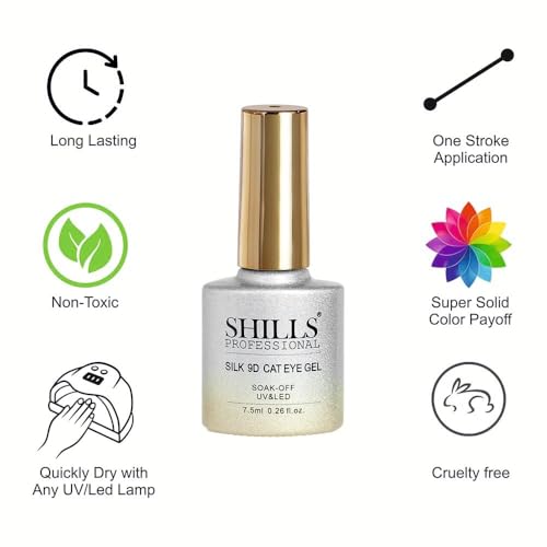 Image of SHILLS PROFESSIONAL Silk 9D Cat Eye Gel Nail Polish - Soak Off UV /LED, Long-Lasting Magnetic Effect, 7.5ml - (357 - Silver Shine)