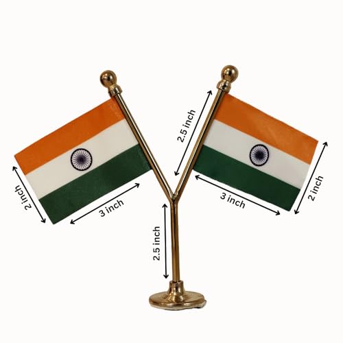 Image of The Flag Company Dual India Car Dashboard Flag 2x3 Inch Premium Flags with Y-Shaped Stainless Steel Pole & Base | Compact Dual Display for Car Interiors & Desks