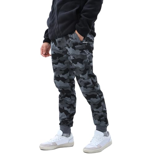 LY4U Pantalón de Chándal Hombre, Joggers de Camuflaje con Bolsillo con Cremallera, Pantalón de Gimnasia Transpirable con Cintura Elástica para Entrenamiento de Carrera, Gris M