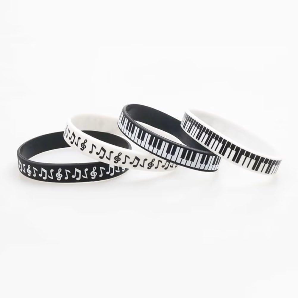 4 Pezzi Braccialetto con Stampa a Forma di Tastiera per Pianoforte, Braccialetto in Silicone alla Moda, Accessori per Feste Musicali per Musicisti, Studenti E Amanti della Musica