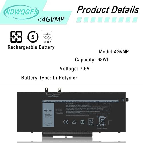 Image of 4GVMP Laptop Battery for DELL Latitude 5400 5500 5410 5510 Precision 3540 3550 Inspiron 7590 7591 7791 2-in-1 Series Latitude 5510 Battery Compatible with P84F, P42E, H82T6, C5GV2