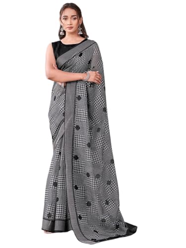 Image of Satrani Women's Chanderi Printed & Embroidery Saree with Unstitched Blouse Piece