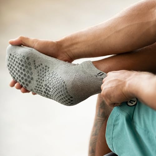 Image of Base 33 Low Rise Grip Socks for Men | Pilates Socks with Non-Slip Hex Grip Sole, Organic Cotton Blend, Quick-dry Yarn, Arch Support, Wear for Yoga, Barre, Training