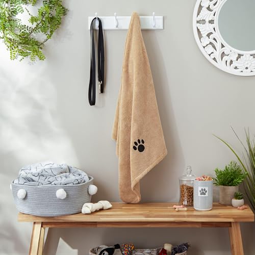 Bone Dry Pet Grooming Towel Collection Absorbent Microfiber X-Large, 41x23.5', Embroidered Taupe