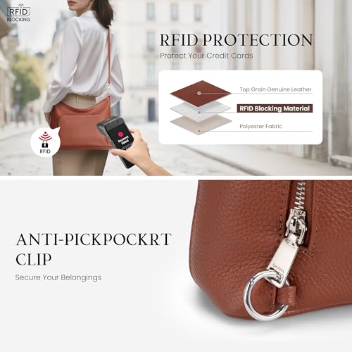 Image of befen Genuine Leather Hobo Bag Purses for Women, Anti Theft Leather Purse | Crossbody Purses with Built in RFID Wallet, Hobo Crossbody Bag Shoulder Handbags