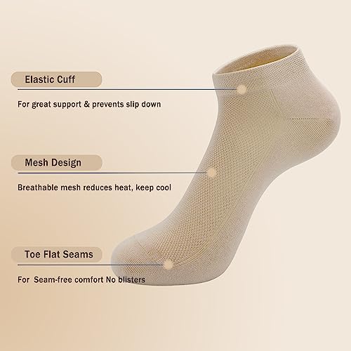 Image of SERISIMPLE Ultra-Thin Comfort Viscose Bamboo Mesh Ankle Socks for Women -Breathable Lightweight Low-Cut Socks 5 Pairs