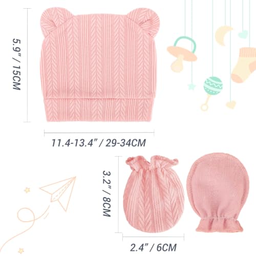 Image of BQUBO Newborn Baby Hats Bear Ears and Mittens Sets Preemie Caps Baby Boy Girl Infant Hospital Beanie for 0-3 Months