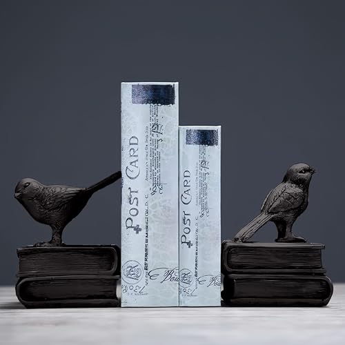 Home Decorative Black Birds & Books Vintage Design Resin Bookshelf Bookends,Paper Weights, Book Ends,Bookend Supports, Book Stoppers, Set of 2