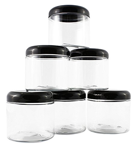 16oz Clear Plastic Jars w/Domed Lids (6 pack); BPA Free PET Stackable Straight