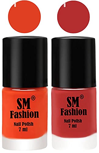 Image of Long Lasting Nail Polish | Nail Paint Combo 7 ml Each) - Set of 2 Reddish Orange -Coral Pink