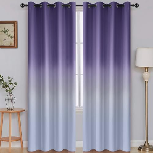 Yakamok Light Blocking Gradient Color Curtains Lavender Purple Ombre Blackout