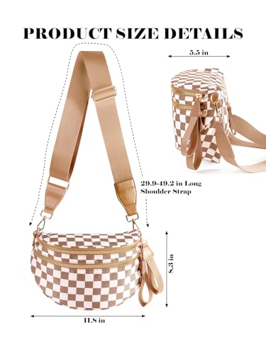 Image of Black and White Checkered Crossbody Bag Bum Bag for Women,Spacious Checkered Purse Fanny Packs Belt Bag