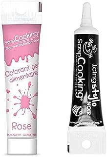 ScrapCooking Gel colorante Comestible Rosa 20 g + Tubo de glaseado Negro