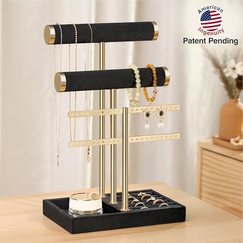 Image of Jewelry Organizer Stand for Necklaces, Bracelets, Earrings, Rings, Black