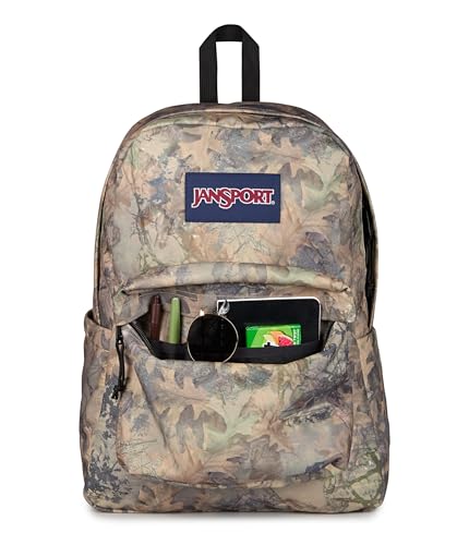 Image of JanSport SuperBreak Plus Backpack with Padded 15-inch Laptop Sleeve and Integrated Bottle Pocket - Spacious and Durable Daypack for Work and Travel, Bogcore Camo Brown /Lt Brn /Dk Green