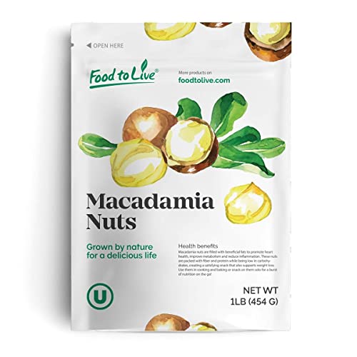 Food to Live Whole Macadamia Nuts, 1 Pound – Non-GMO Verified, Raw, Unsalted, Unroasted, Keto Friendly, Kosher, Vegan, Bulk, Great as Snack and for Baking, Good Source of Manganese, Thiamin, & Copper