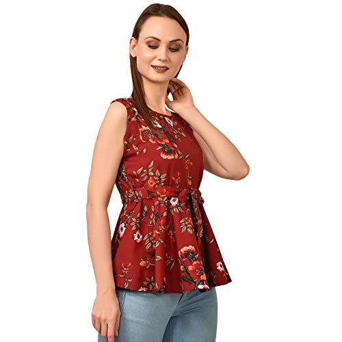 Image of Women's Sleeveless Peplum Top with Waist Tie Belt