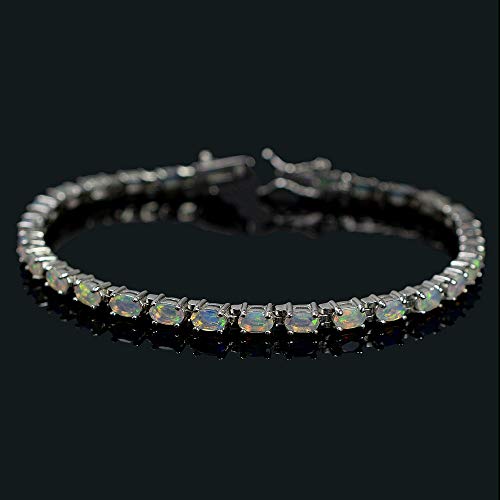 925 Solid Silver 5X3 MM Oval Cut Natural Ethiopian Welo Fire Opal Gems October Birthstone Tennis Bracelet for Her4