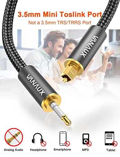 Vanaux Toslink To Mini Toslink Optical Audio Cable 24K Gold-Plated Digital S/Pdif Fiber Optic Cables For Home Theater, Sound Bar,Tvs/Amplifiers/Hi-Fi Systems - Black(5Feet/1.5M) #TOP2