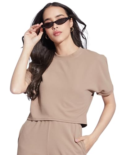 Image of SIRIL Women's Half Sleeve Lycra Solid Crop Top, Regular Fit Top for Women, Office Wear Top for Women