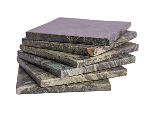 Craftsofegypt Set Of 6 - Green Marble Stone Coasters Polished Coasters – 3.5 X 3.5 Inches (9X9 Cm) Square – Protection From Drink Rings #TOP5