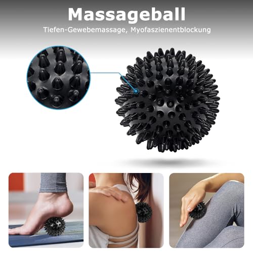 Foto von Faszienrolle, Qveetry Foam Roller Faszienrolle Sets mit Massageroller Stab, Widerstandsbänder Krafttraining, Massageball, Fitnessbänder, 33cm Schaumstoffrolle für Yoga Pilates, mit Poster (Schwarz)
