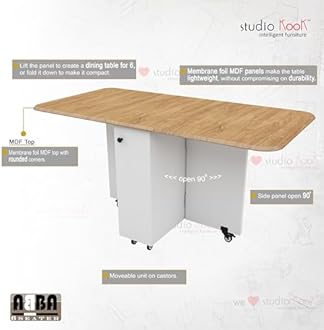 Studio Kook Abba Engineered Wood 6 Seater Folding Dining Table (White) - 29.13 X 58.26 X 29.5 Inch