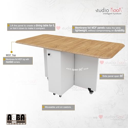 Studio Kook Abba Engineered Wood 6 Seater Folding Dining Table (White) - 29.13 X 58.26 X 29.5 Inch