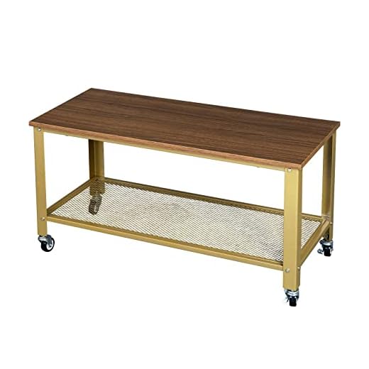 FRITHJILL Coffee Table with Storage Shelf,2-Tier Sofa Table on Wheels, for Living Room, Bedroom