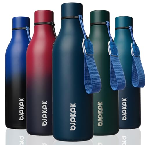 Image of BJPKPK Insulated Water Bottles, 25 oz Stainless Steel Metal Water Bottle with Strap, BPA Free Leak Proof Jugs, Mugs, Flasks, Reusable Thermal Flasks for Sports & Travel, Navy Blue