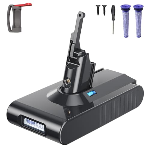 Akku für Dyson V8 6000mAh Ersatzakku für Dyson SV10 Kompatibel mit V8 Motorhead/Fluffy/Animal/Absolute SV10 Staubsauger mit LCD-Batterieanzeige
