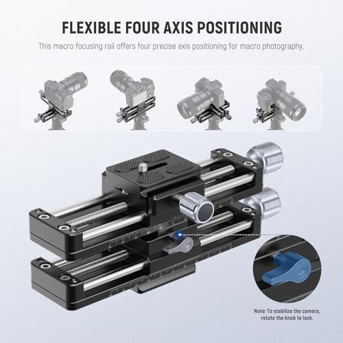 Image of NEEWER Macro Rail Slider, 4 Axis 360 Rotating Aluminum Alloy Focusing Rail with Arca Type Quick Release Plate 1 /4 inch Screw for Camera Camcorder Tripod Heads Macro Photography Closeups Filming, GM-MP3
