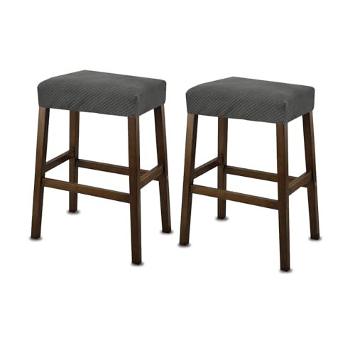 NeColorLife Stool Cover Rectangle,Stretch Waterproof Saddle Seat Covers for Counter Height and Kitchen Island Chairs, Vanity Bar Stool Cushion Protector,Light Gray, Pattern A,2 Pack