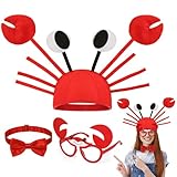 3PCS Accesorio de Disfraz Cangrejo Niños Adultos, Sombreros Divertidos Cangrejo Gafas Pajarita Rojo, Gafas Fiesta Divertidas Sombreros Fiesta Disfraz Gracioso para Halloween Carnaval Tema Fiesta