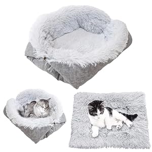Dual use 20.5 * 23.6″ Cat Beds for Indoor Cats,Soft Plush Cat Bed with Button,Cat Sleeping Bed,Calming Dog Bed,Pet Bed Mat Blanket,Cat Bed Mat,Calming Cat Bed (Gray)
