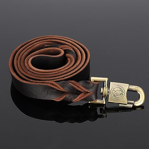 Tnfeeon Collar de Cuero de Cuero Suave Duradero y Combinación de Correa, para Perros Grandes y Poderosos, Cadena de Mascotas de 2.5 Cm de Ancho, Negro, 1 (2.5 * 150 cm)