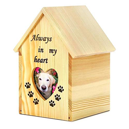 Pet Cremation Urn Wooden House Shape Small Creative Handcrafted Memorial Urn Pet Ashes Keepsake Box for Cats Unique with Photo Picture Display