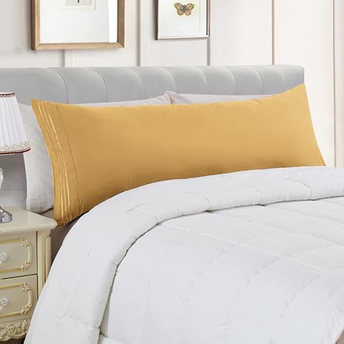 Image of Elegant Comfort Luxury Ultra-Soft 1-Piece Body Pillowcase - 1500 Premium Hotel Quality Microfiber Double Brushed - Wrinkle Resistant, Body Pillowcase Size, Camel-Gold