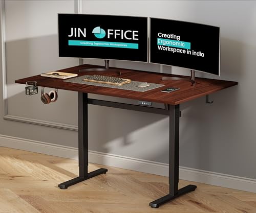 JIN OFFICE Octave Height Adjustable Desk Electric | Standing Desk, 80 Kg Wt. Cap, 2 Year Warranty| Sit Stand Table with Memory Preset, Cup Holder| Sta