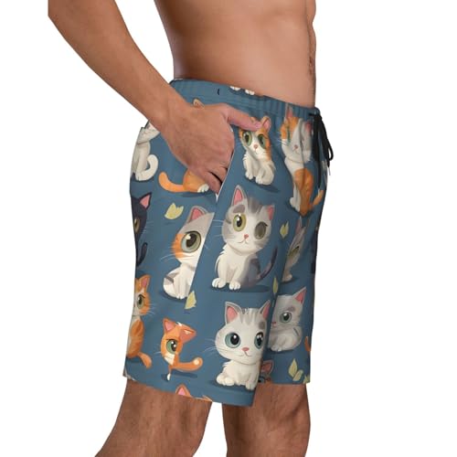 Lovely Cartoon Cats Print Men's Beach Pants Lightweight Quick-Dry Swim Pants with Mesh Lining for Men3
