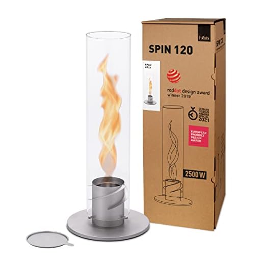 höfats - Spin 120 Grau - Bioethanolkamin Exklusive Nachfülldose für Indoor und Outdoor - Tischfeuer, Windlicht und Gartenfackel aus Edelstahl