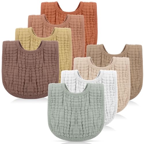 Image of Frienda 8 Pcs Muslin Baby Bibs Cotton Bandana Drool Bibs Bulk for Newborn Infant 6 Absorbent Layers Feeding Accessory
