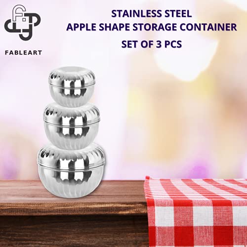 Image of Stainless Steel Stackable Apple Shape Storage Bowl Container Set of 3 Pcs: 500ml, 750ml & 1100ml for Storing & Serving Purposes