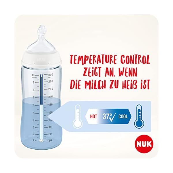 NUK First Choice+ Twin Set mit Temperature Control | kiefergerechter Trinksauger | 2x 300ml Flaschen | BPA-frei | 0-6 Monate | Herzmotiv (weiß) – Bild 3