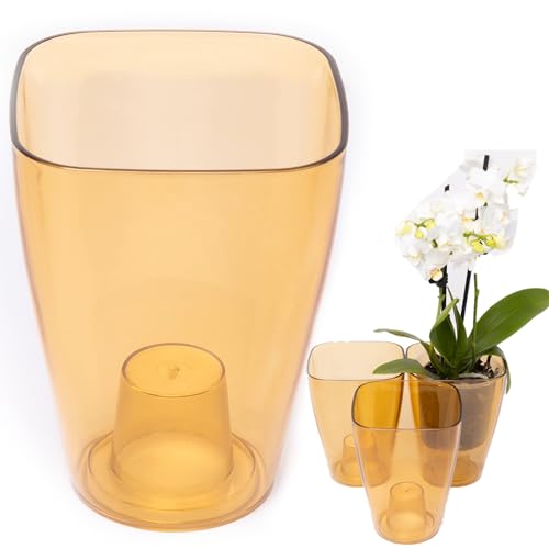 Home Garden Ornaments small orchid pots 9.5cm / 3.7 inch, Set of 3 Decorative Plastic Plant Pots Indoor