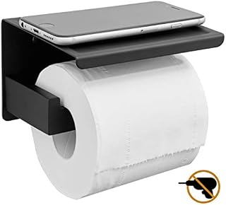 HITSLAM Matte Black Toilet Paper Holder Adhesive, 3M Toilet Paper Holder with Shelf