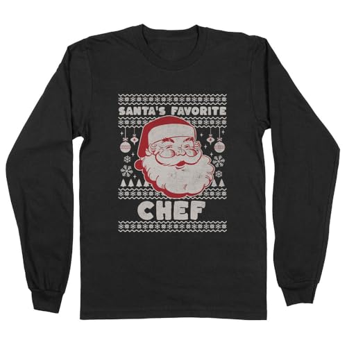 Santa's Favorite Chef Long Sleeve Shirt Unisex Large Black